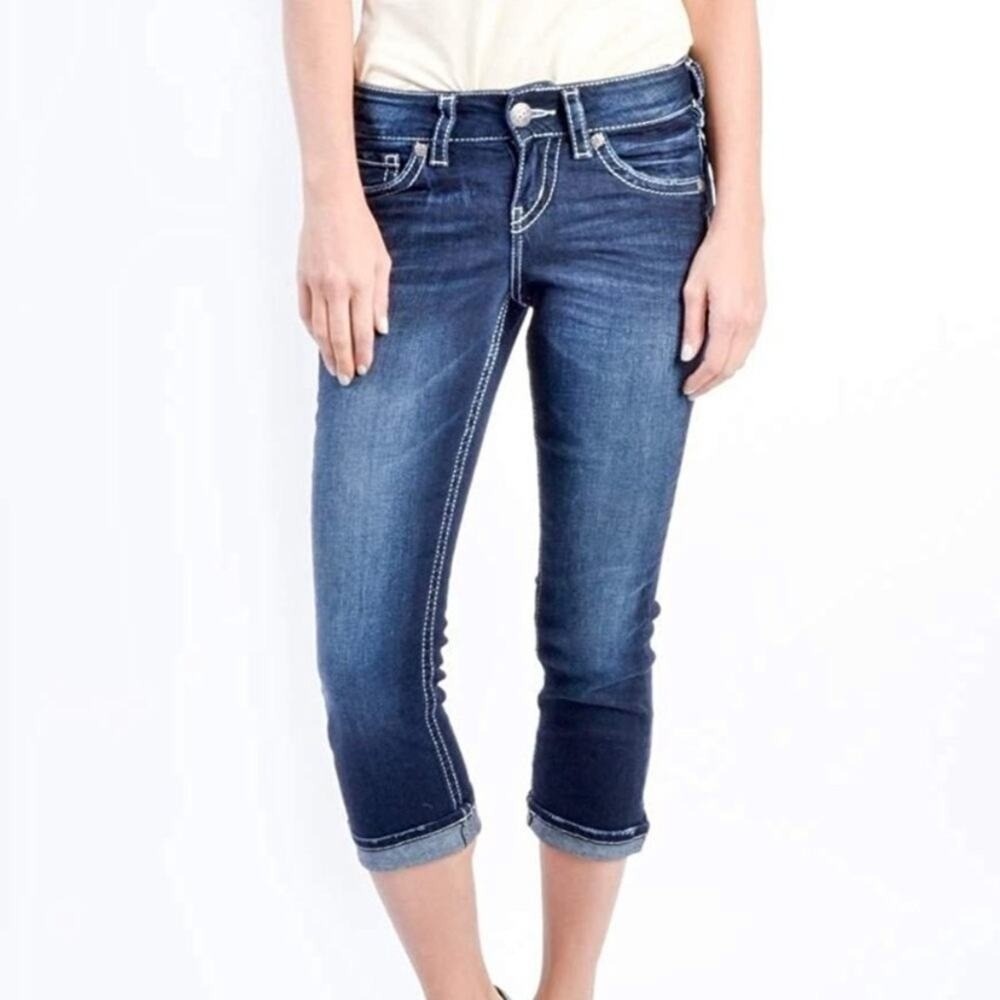 Silver Jeans Co Suki Capri Dark Wash Mid Rise Denim Jeans 29
